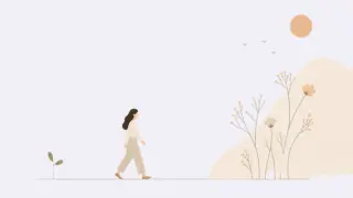 Illustrazione di una donna in equilibrio su una corda tra il passato e la scoperta di sé, simbolo del percorso di sostegno emotivo e crescita personale.